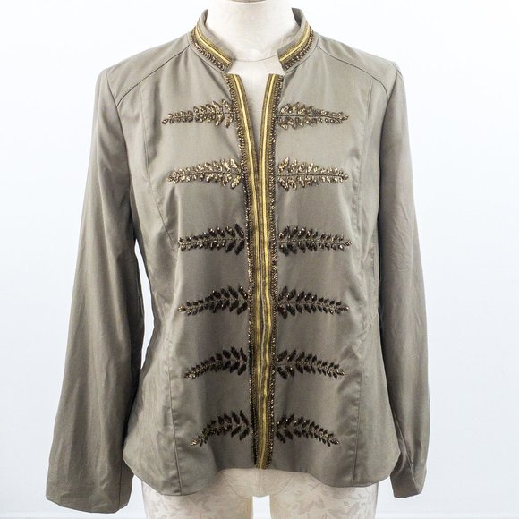 Chico's Jackets & Blazers - Chicos S Embellished Band Jacket Green Gold